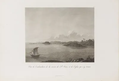 Vue de l´embouchure de la rivière de Sta Cruz et de l´église qui s´y trouve