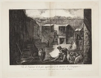 Vue de l'intérieur de la piece appartenant a la maison de Campagne, ou se faisant la préparation du Bain chaud dans la Ville de Pompeiia