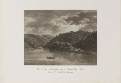 Vue de l´isle Cachoeirinha avec le Quartel dos Arcos dans le Rio Grande de Belmonte