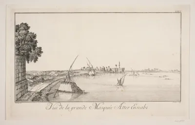 "Vüe de la grande Mosquée Atter Ennabi". Illustration til Frederik Lodvig Norden, "Voyage d'Egypte et de Nubie", København 1755