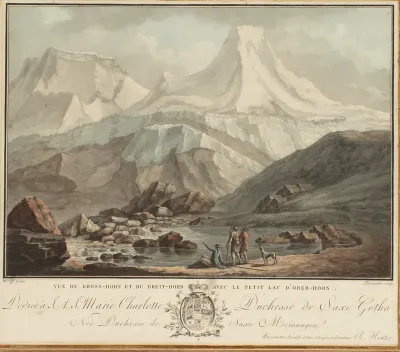 'Vue du Gross-Horn et du Breit-Horn avec le Petit Lac D'Ober-Horn'