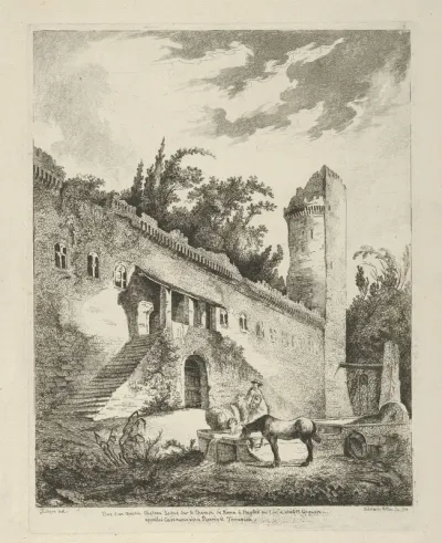 Vue d'un ancien chateau scitué sur le chemin de Rome à Naples from Differentes vues dessiné d'après nature... dans les environs de Rome et de Naples