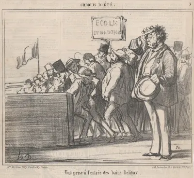 Vue prise à l'entrée des bains Deligny, from Croquis d'Été, published in Le Charivari, August 10, 1859