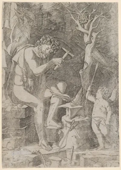 Vulcan seated forging Cupid's wing
