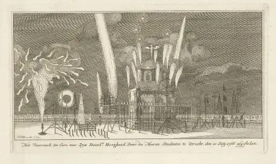 Vuurwerk bij een paviljoen