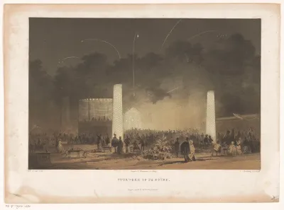 Vuurwerk op de grote ruïne in Leiden