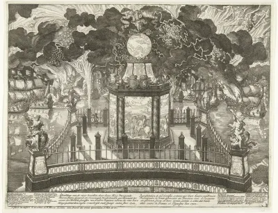 Vuurwerk op de Hofvijver ter viering van de overwinning bij Vigo, 1702
