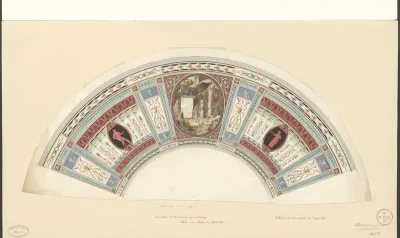 Waaier in empirestijl met ruïne van een tempel