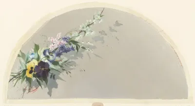 Waaierblad met links een boeket bloemen