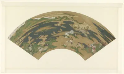 Waaierschildering met een rivierlandschap