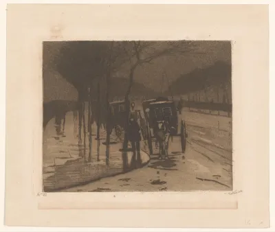 Wachtende rijtuigen op de Victoria Embankment in Londen