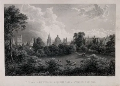 Wadham College, Oxford: panoramic view of the city from the grounds