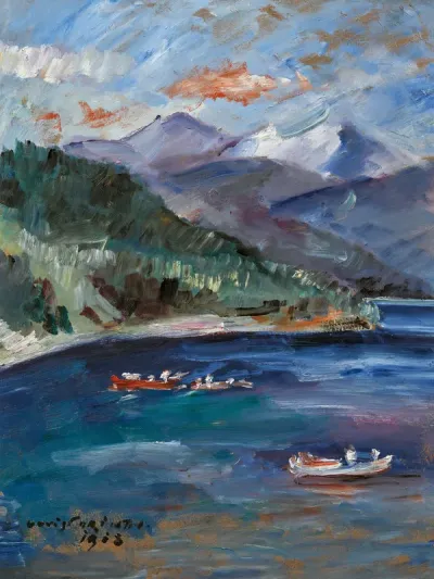 Walchensee mit roten Booten