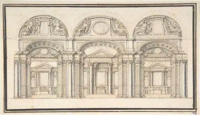 Wall Elevation with Three Chapels (recto); Floor Plan with Columns (verso)