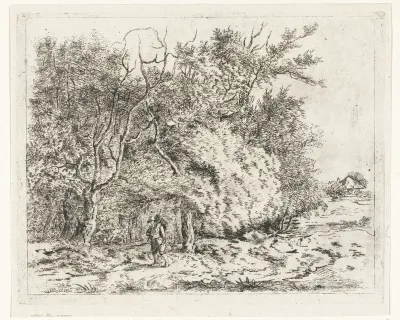 Wandelaar langs de bosrand