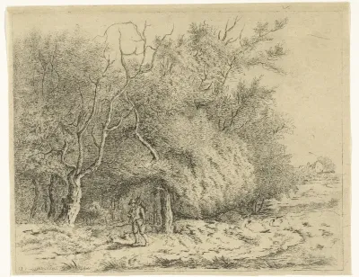 Wandelaar langs de bosrand
