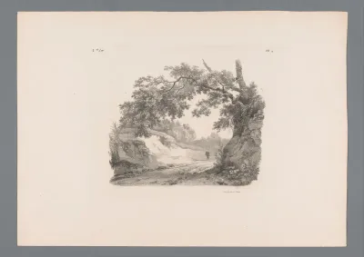 Wandelaar op een zandweg in het bos