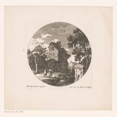 Wandelaars aan de rand van een dorp