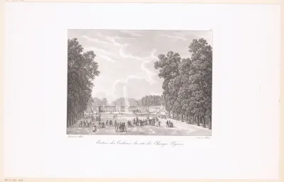 Wandelaars bij de ingang van de Tuin van de Tuileriën