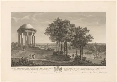 Wandelaars bij de Tempel der Vriendschap in het park Schoonenberg nabij Brussel
