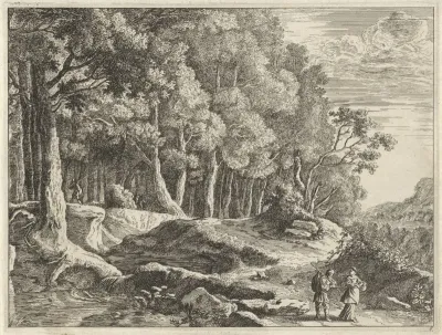Wandelaars bij een beek