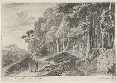 Wandelaars bij een beek