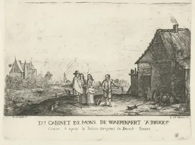 Wandelaars bij een boer voor zijn boerderij