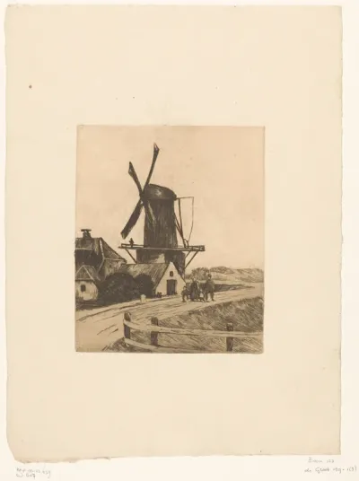 Wandelaars bij een molen bij Wijk bij Duurstede