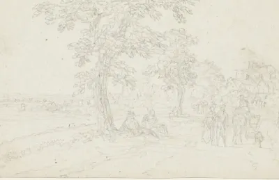 Wandelaars en een rustend paar op een landweg