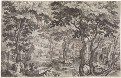 Wandelaars in boslandschap