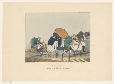 Wandelaars in een regenbui