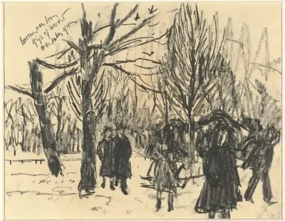 Wandelaars in het Vondelpark in de winter