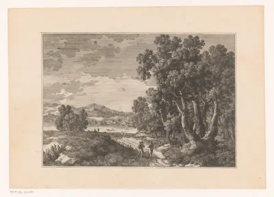 Wandelaars langs bosrand