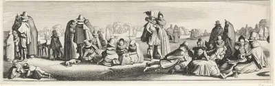 Wandelende en zittende elegante paren