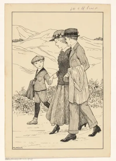 Wandelende jongen met zijn ouders