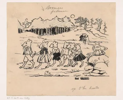 Wandelende muizen in een landschap