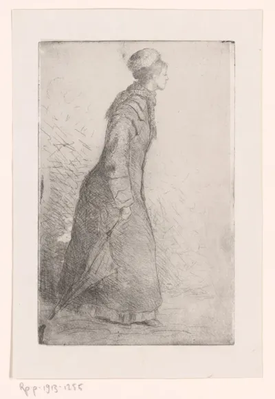 Wandelende vrouw met paraplu