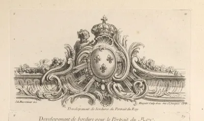 Wapen van de Franse koning in een fragment van de rand om een portret