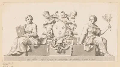 Wapen van de notarissen van het Châtelet in Parijs met personificaties van het Goede Geloof en de Wet