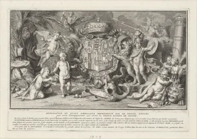 Wapen van Eugenius van Savoye omringd door allegorische figuren