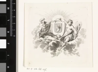 Wapen van Hendrik Gerritsz. Hooft geflankeerd door Minerva en Voorzichtigheid