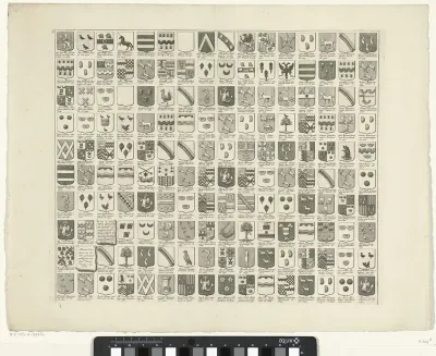 Wapenkaart met de wapens en namen van de Heren Veertigen van Delft, 2