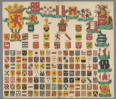 Wapenkaart met namen en wapens van Noord- en Zuid-Hollandse families