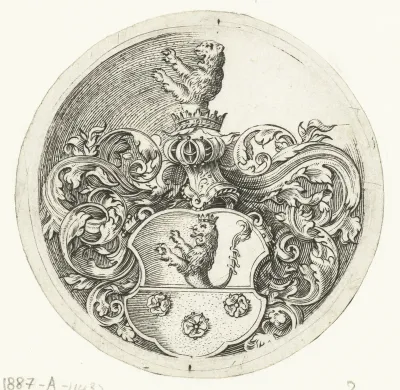 Wapenschild met een leeuw en drie rozen