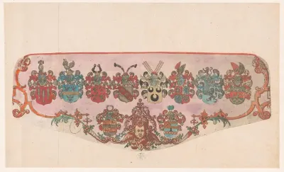 Wapenschilden van de opdrachtgevers van Floris Balthasarsz. van Berckenrodes kaart van het Hoogheemraadschap van Rijnland