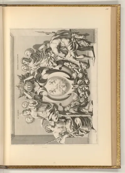 Wappen von Antoine Coëffier de Ruzé in allegorischem Rahmen