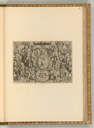 Wappenkartusche eines Kardinals mit allegorischen Figuren und Beiwerk