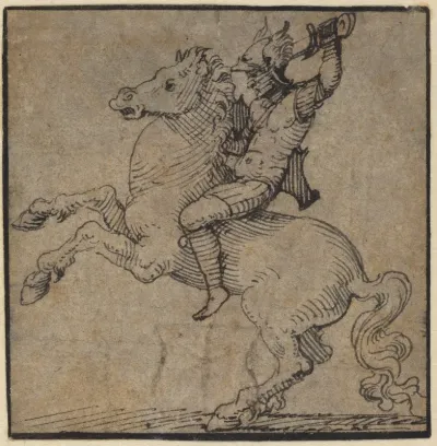 Warrior in Renaissance Armor on a Rearing Horse