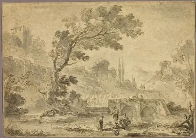 Washerwomen by Stream in Italianate Landscape