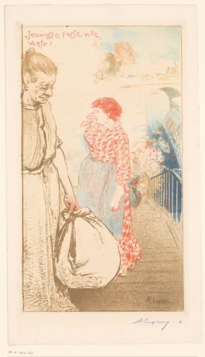 Wasvrouwen op een trap langs de Seine